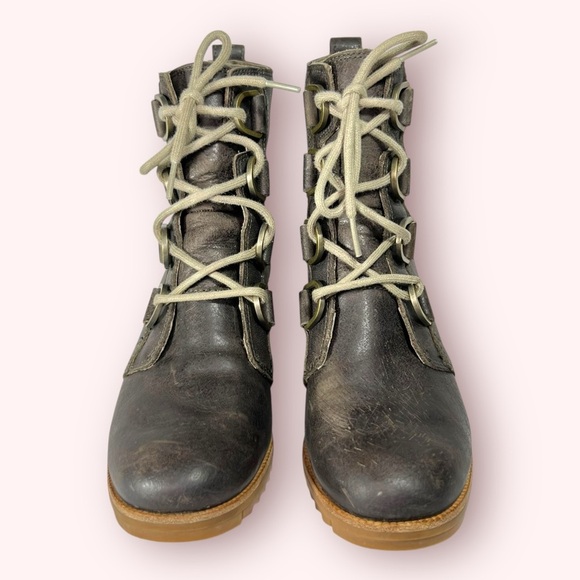 SOREL Cate Lace Up Boots Block Heel Brown Full Grain Leather Waterproof Size 7.5 - Picture 3 of 9